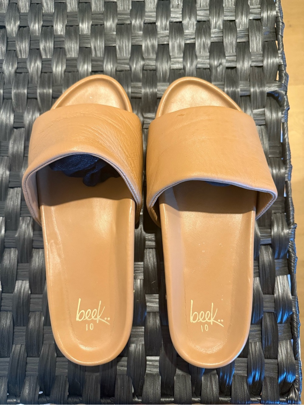 Beek Tan Leather Slide Sandals for Women